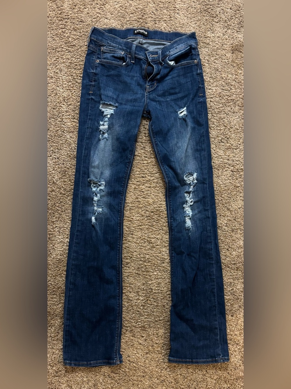 Express Barely Boot Mid Rise Jeans - Dark Blue